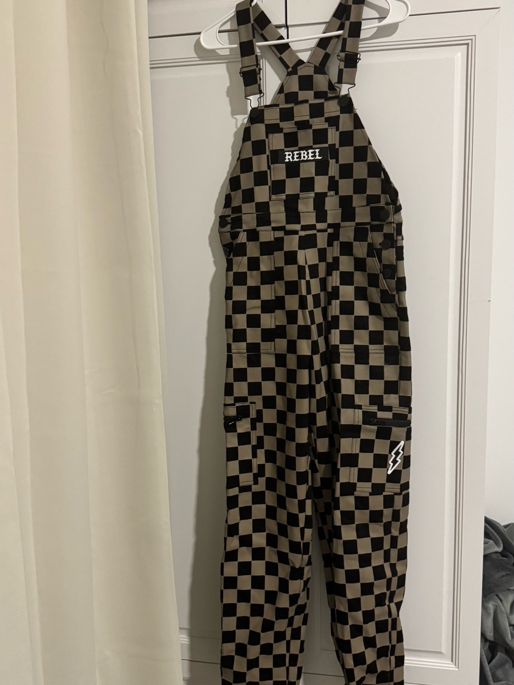 Rebel Bro Checkered Black Taupe Overalls Jumpsuit Size Small
